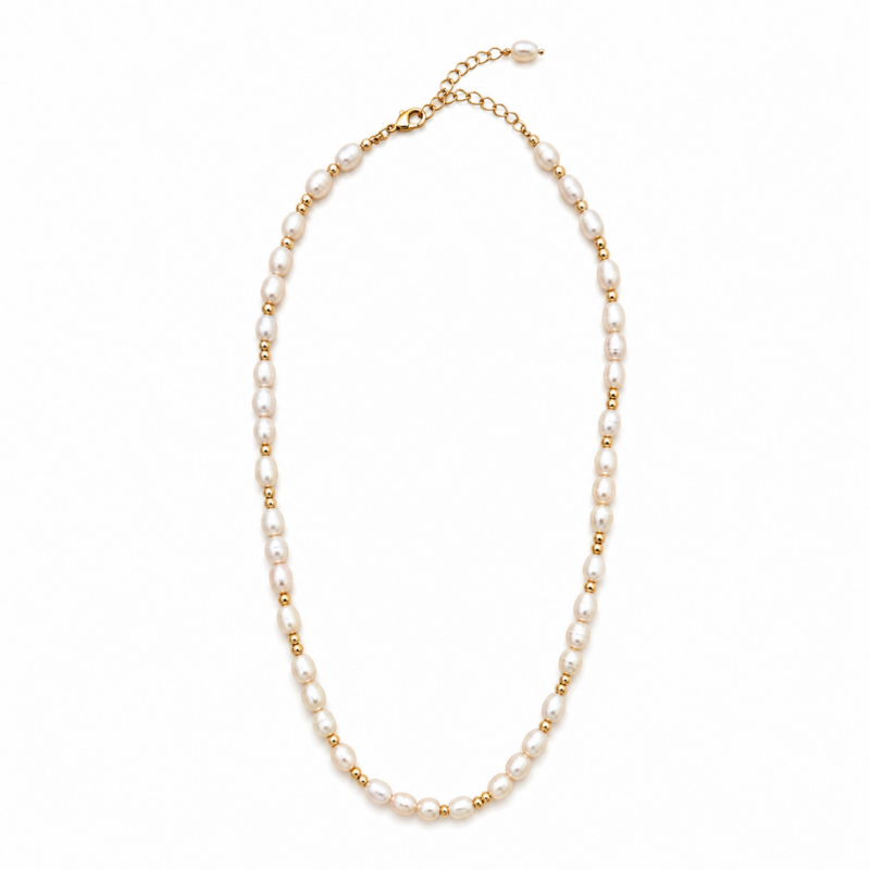 Natural Freshwater Pearl Necklace With Gold Beads