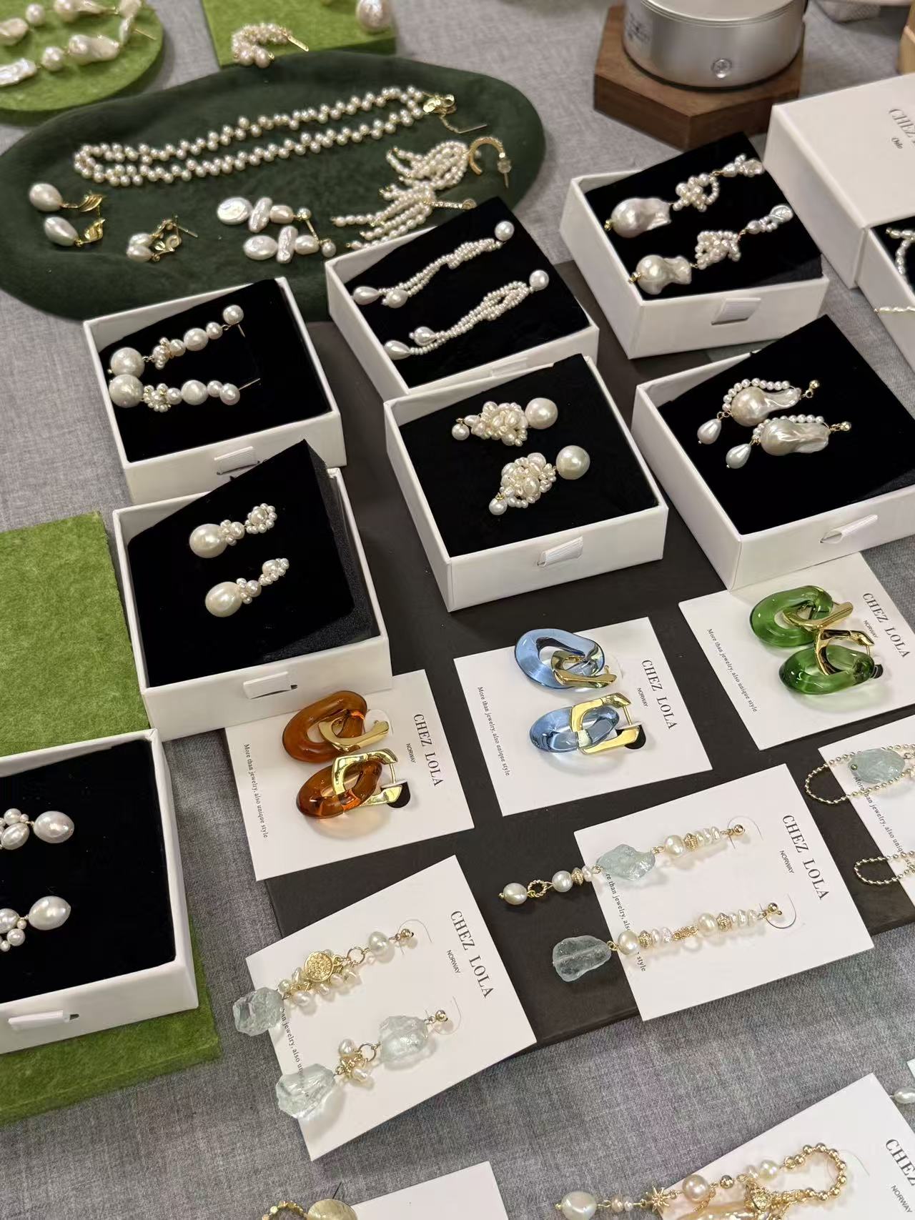 Jewellery displayed inside the CHEZ LOLA Oslo studio