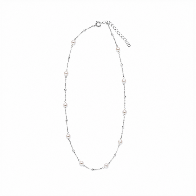 Freshwater Pearl Station Necklace Sterling silver