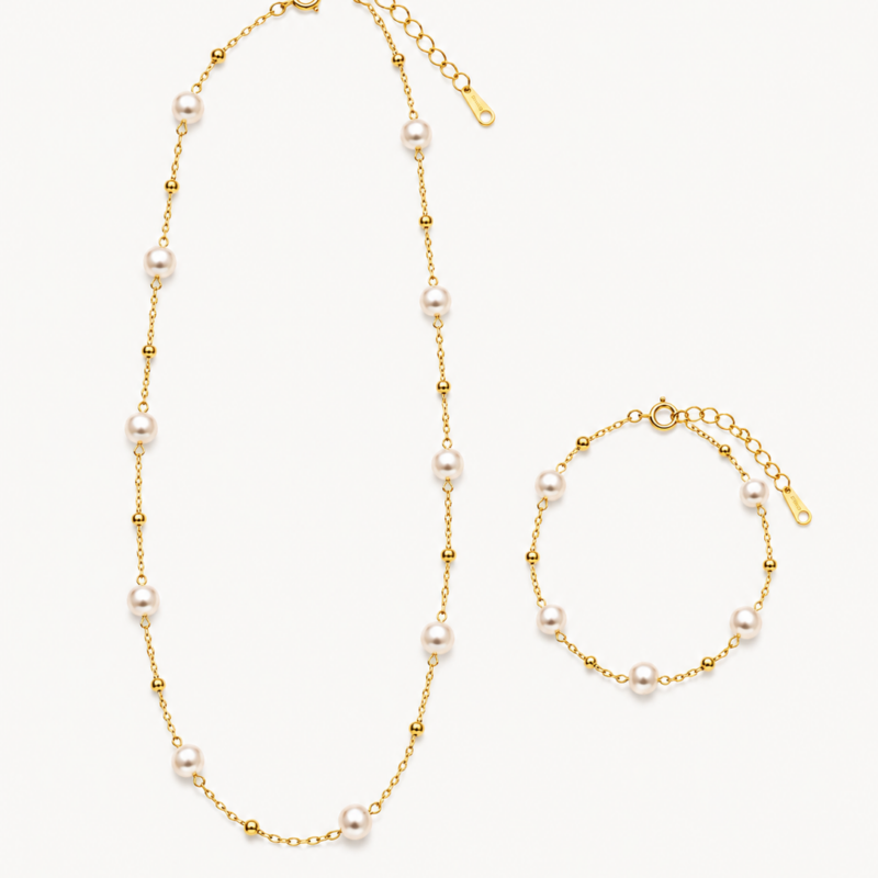 Freshwater Pearls necklace and bracelet Set Gold vermeil