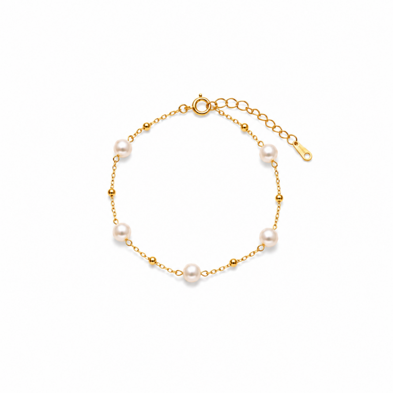 Everyday gold station and freshwater pearls bracelet